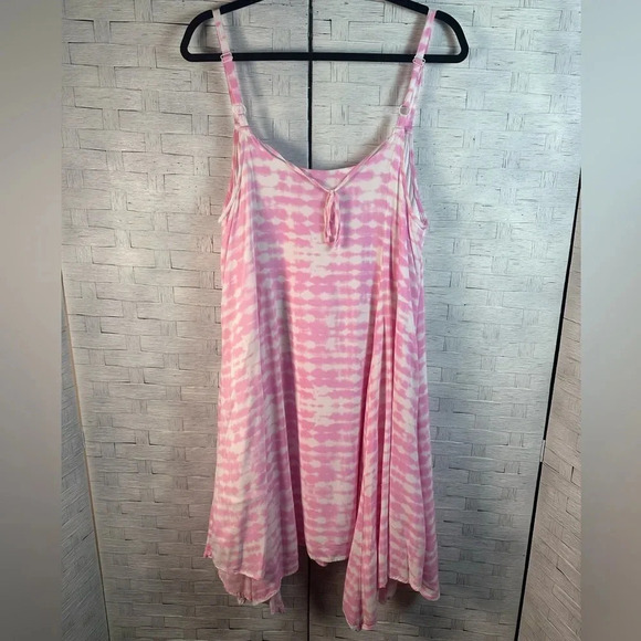 TORRID pink white tie-dye chillis handkerchief dress adjustable straps costal - Picture 5 of 12